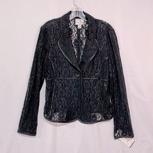 JOSEPH Ribkoff lace blazer one button unlined satin piping trim women’s size 10